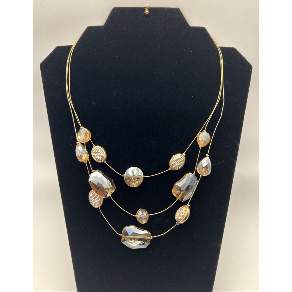 Chico's? Clear Gold Tone Bead Layered Necklace Choker/Collar Style